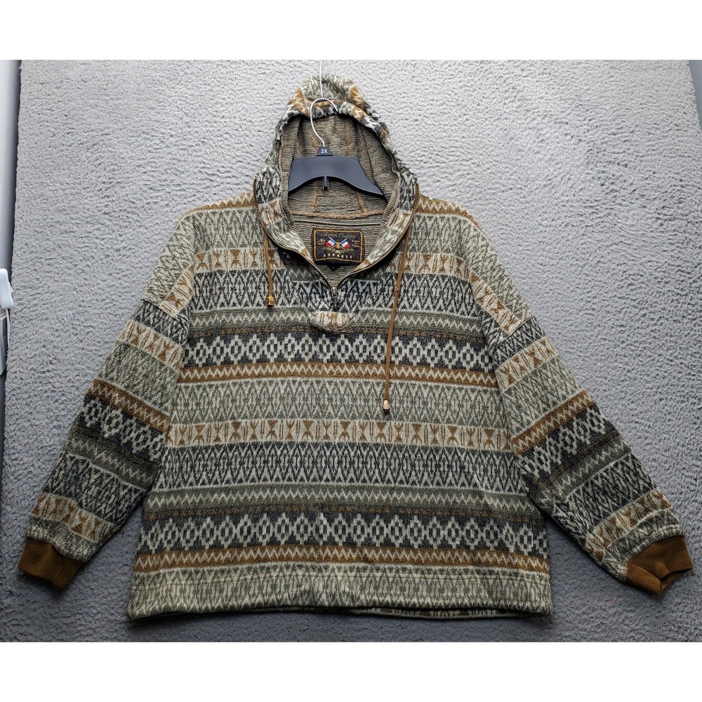 Vintage 90's Express Hooded Sweater Mens L Multi Aztec Print Long Sleeve 1/4 Zip